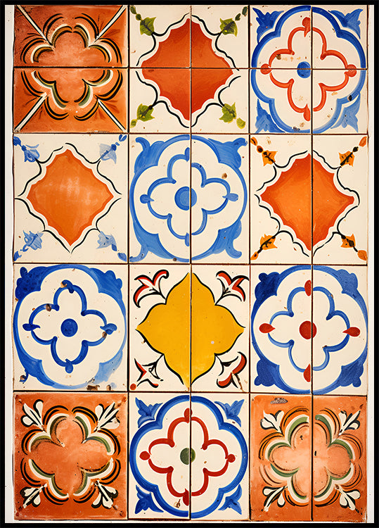 Vintage Mediterranean Tiles, Colorful Ceramic Patter Plakat - Posterbox.dk