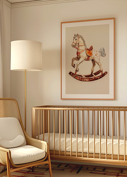 Vintage Rocking Horse, Classic Wooden Toy Plakat - Posterbox.dk