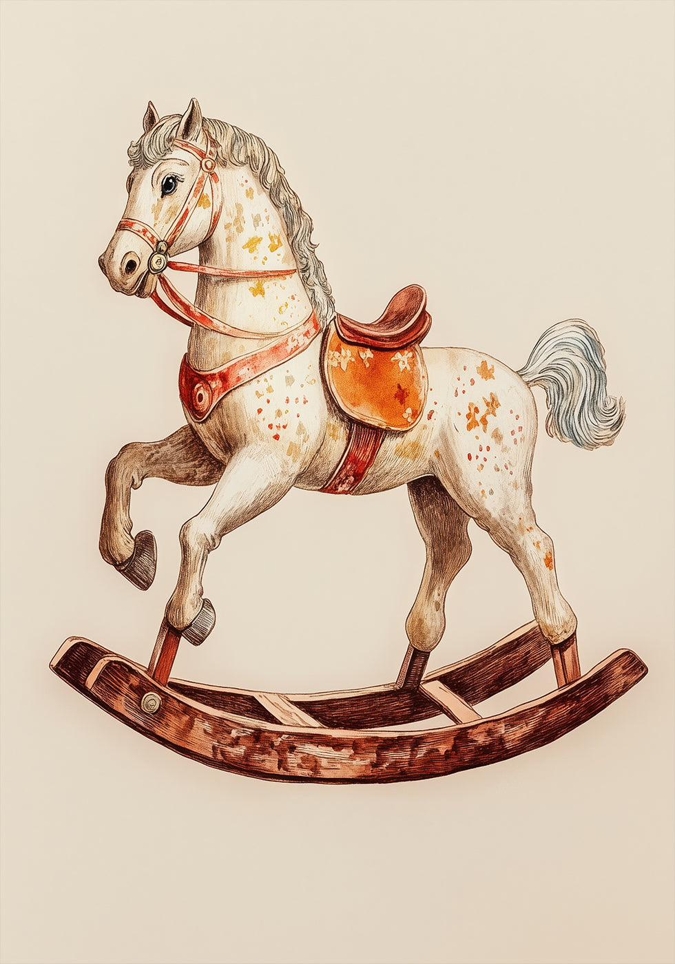 Vintage Rocking Horse, Classic Wooden Toy Plakat - Posterbox.dk