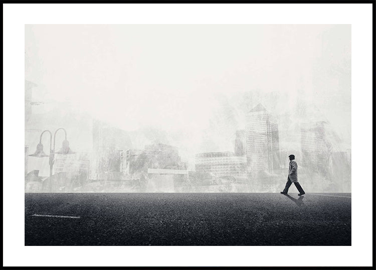 Walking the Streets Poster, Minimalist Urban Surreal Wall Art Plakat - Posterbox.dk