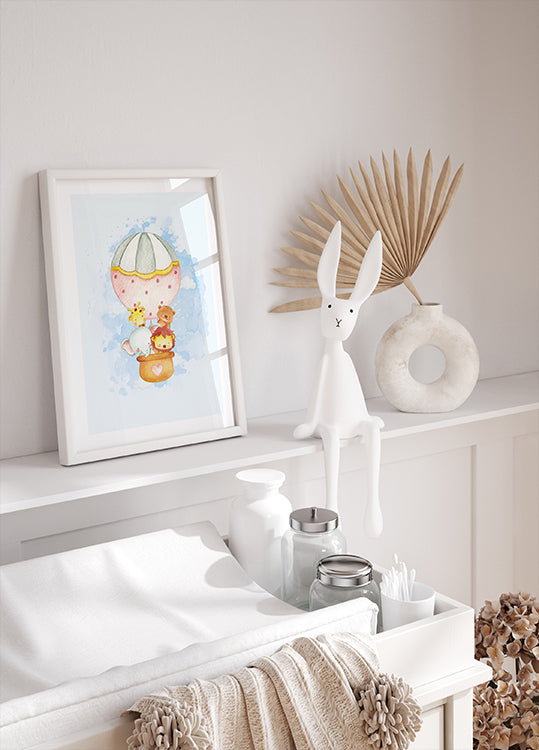 Watercolor Animals in Hot Air Balloon Plakat - Posterbox.dk