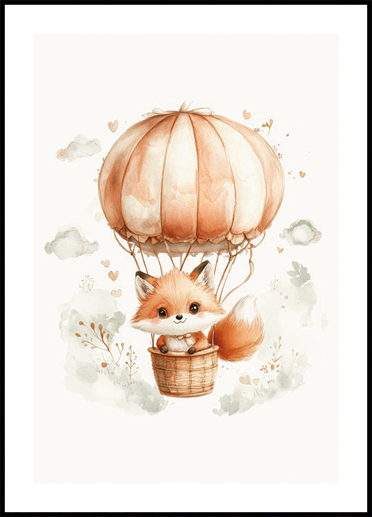 Watercolor Baby Fox on a Balloon Plakat - Posterbox.dk