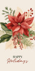 a christmas card with a poinsettia and holly