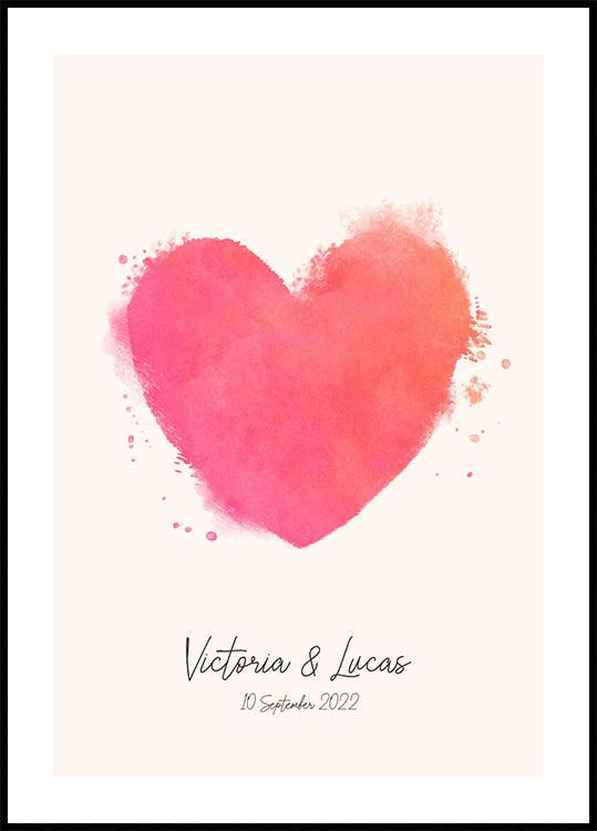 Watercolor Heart Personalized Plakat - Posterbox.dk
