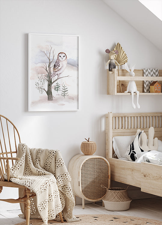 Watercolor Owl in the Forest Plakat - Posterbox.dk