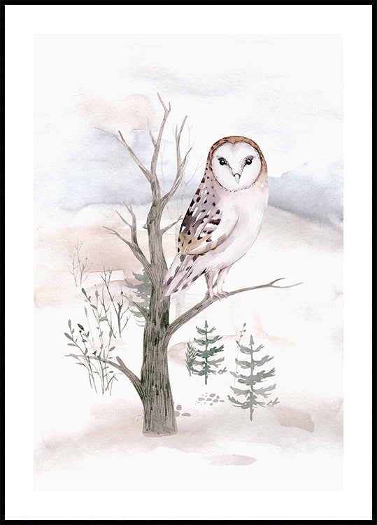 Watercolor Owl in the Forest Plakat - Posterbox.dk