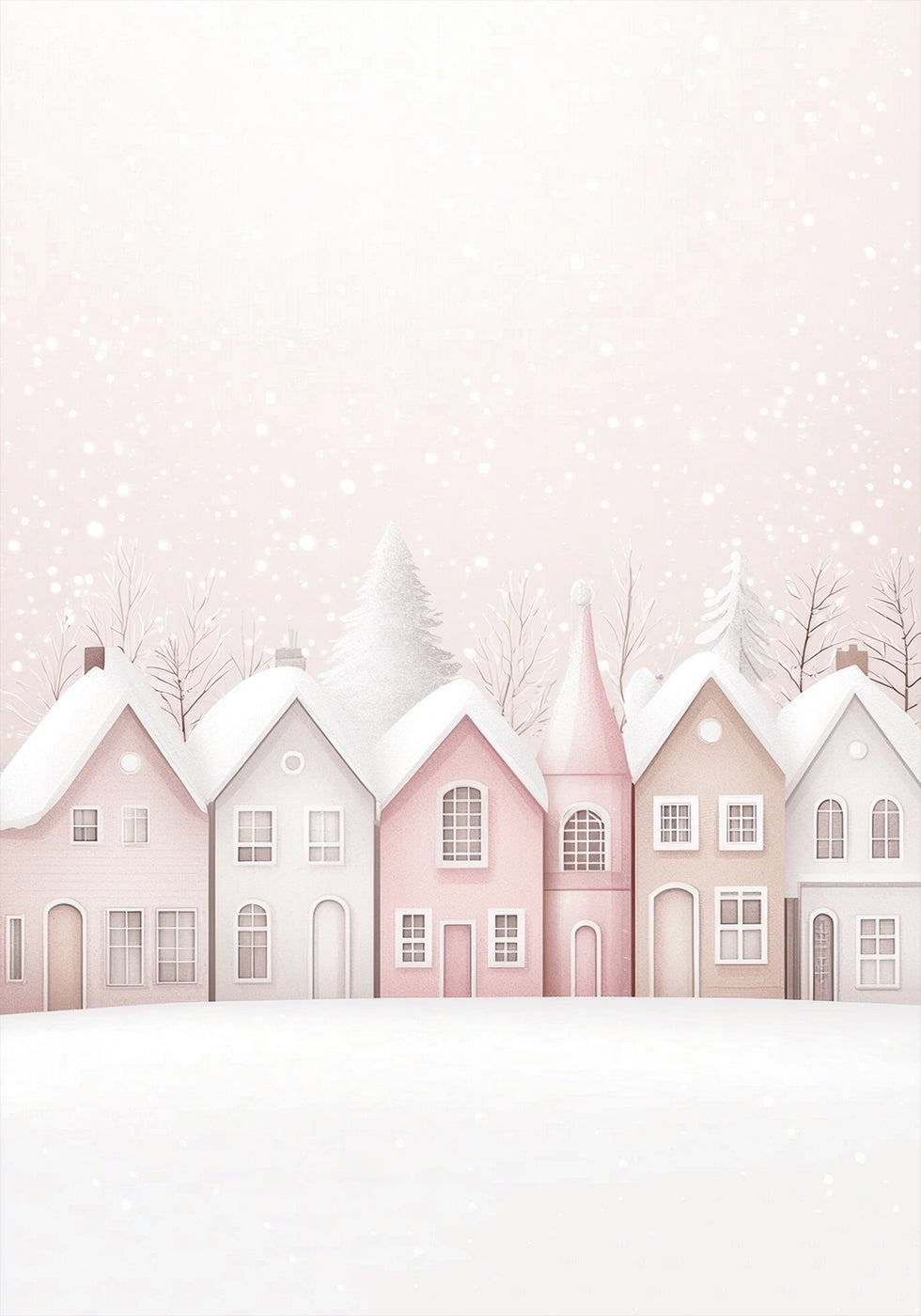 Watercolor Snowy Pink Houses Plakat - Posterbox.dk