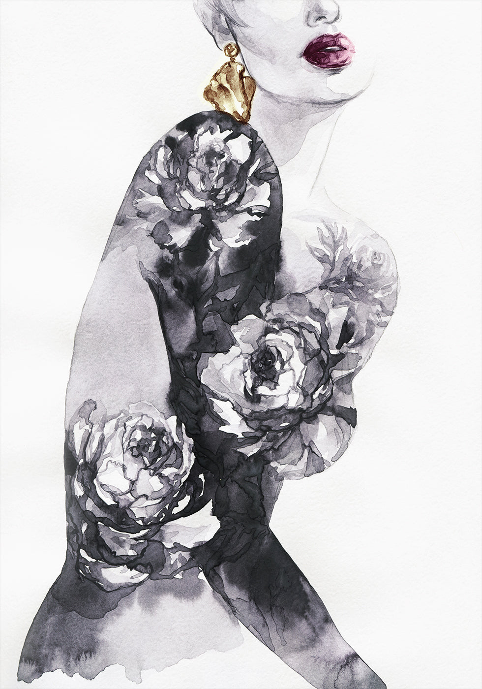 Watercolor Woman with Flowers Plakat - Posterbox.dk