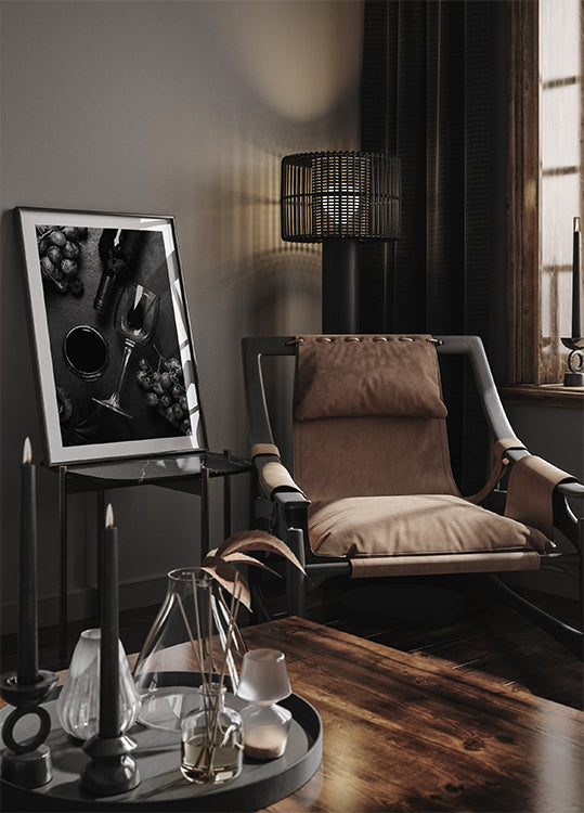 Wine and Grapes Black and White plakat - Posterbox.dk