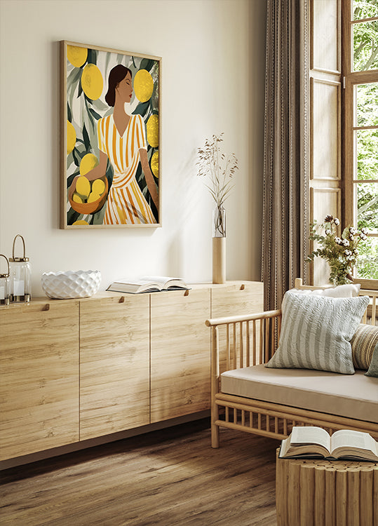 Woman with Lemons, Modern Mediterranean Plakat - Posterbox.dk