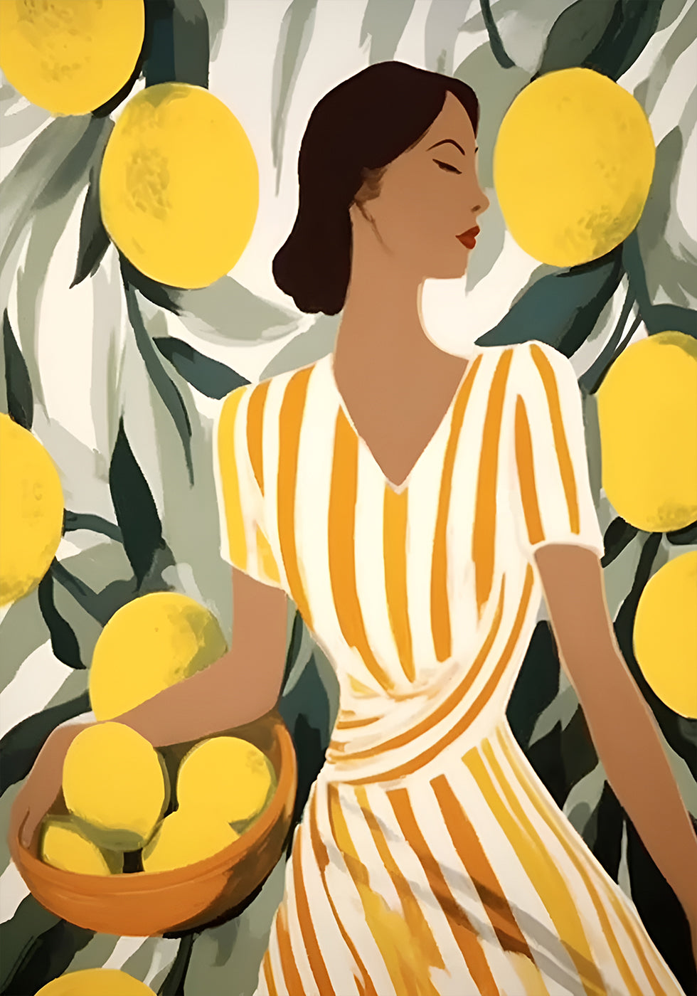 Woman with Lemons, Modern Mediterranean Plakat - Posterbox.dk