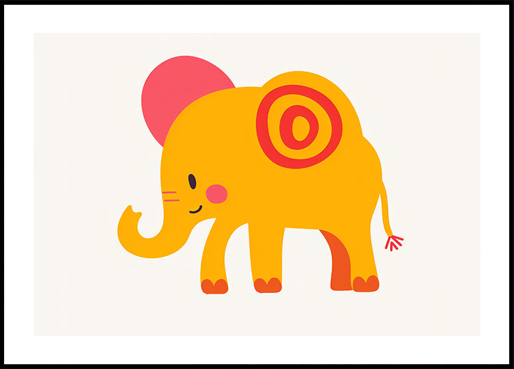 Yellow Elephant  Pink Ears Cheerful Plakat - Posterbox.dk