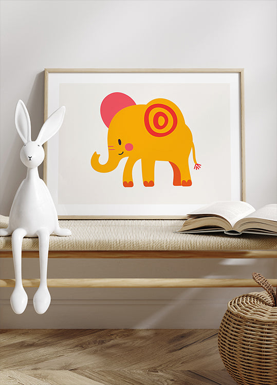 Yellow Elephant  Pink Ears Cheerful Plakat - Posterbox.dk
