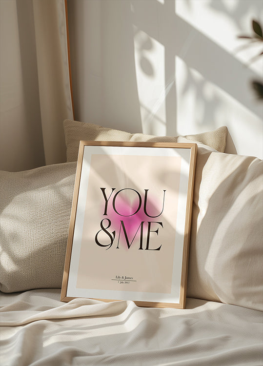 You & Me, Pink Heart, Personalized Couple Plakat - Posterbox.dk