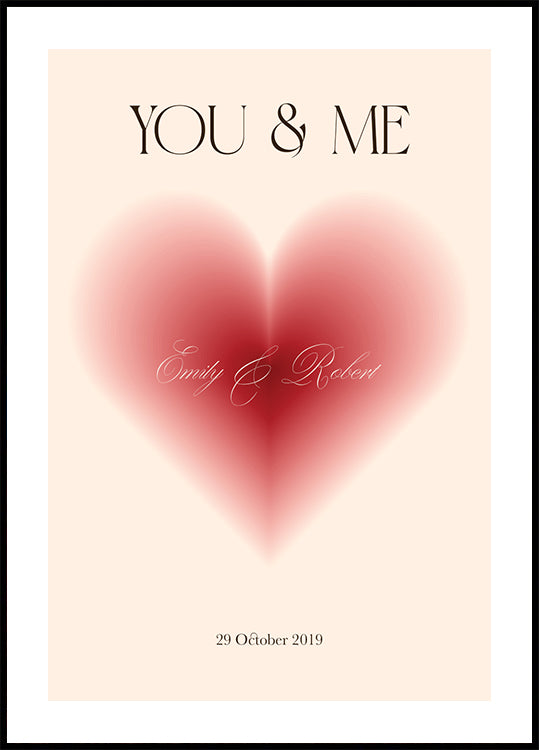 You & Me, Romantic Heart, Personalized Love print Plakat - Posterbox.dk