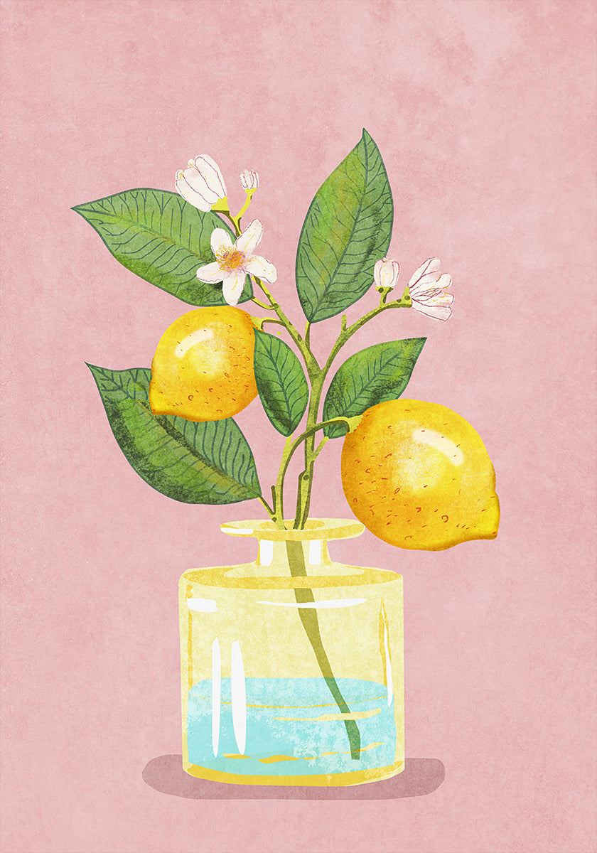 Lemon Bunch In Vase Plakat - Posterbox