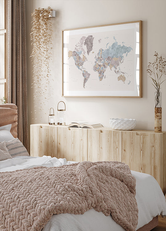 Mahler highly detailed world map with cities Plakat - Posterbox