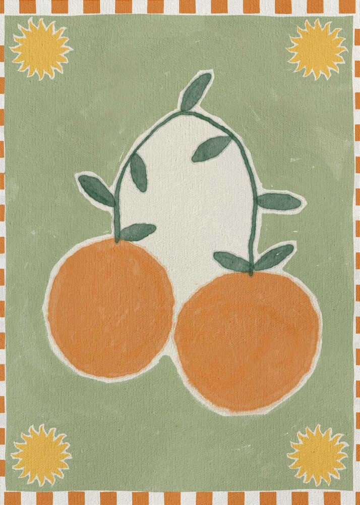 Orange Fruit On Green Background (NEW) - Posterbox