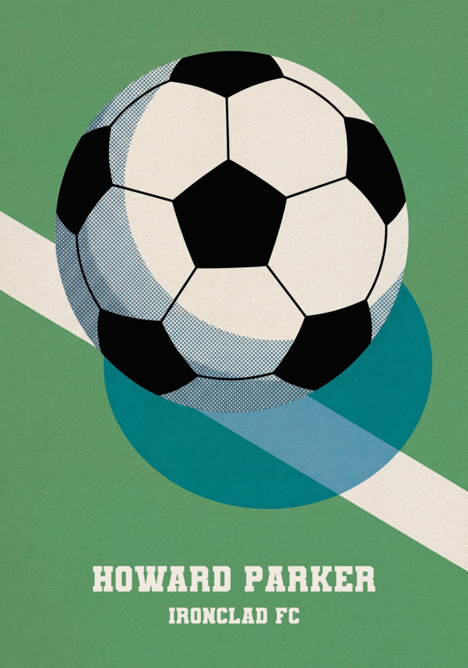 Retro fodboldplakat med sort-hvid bold