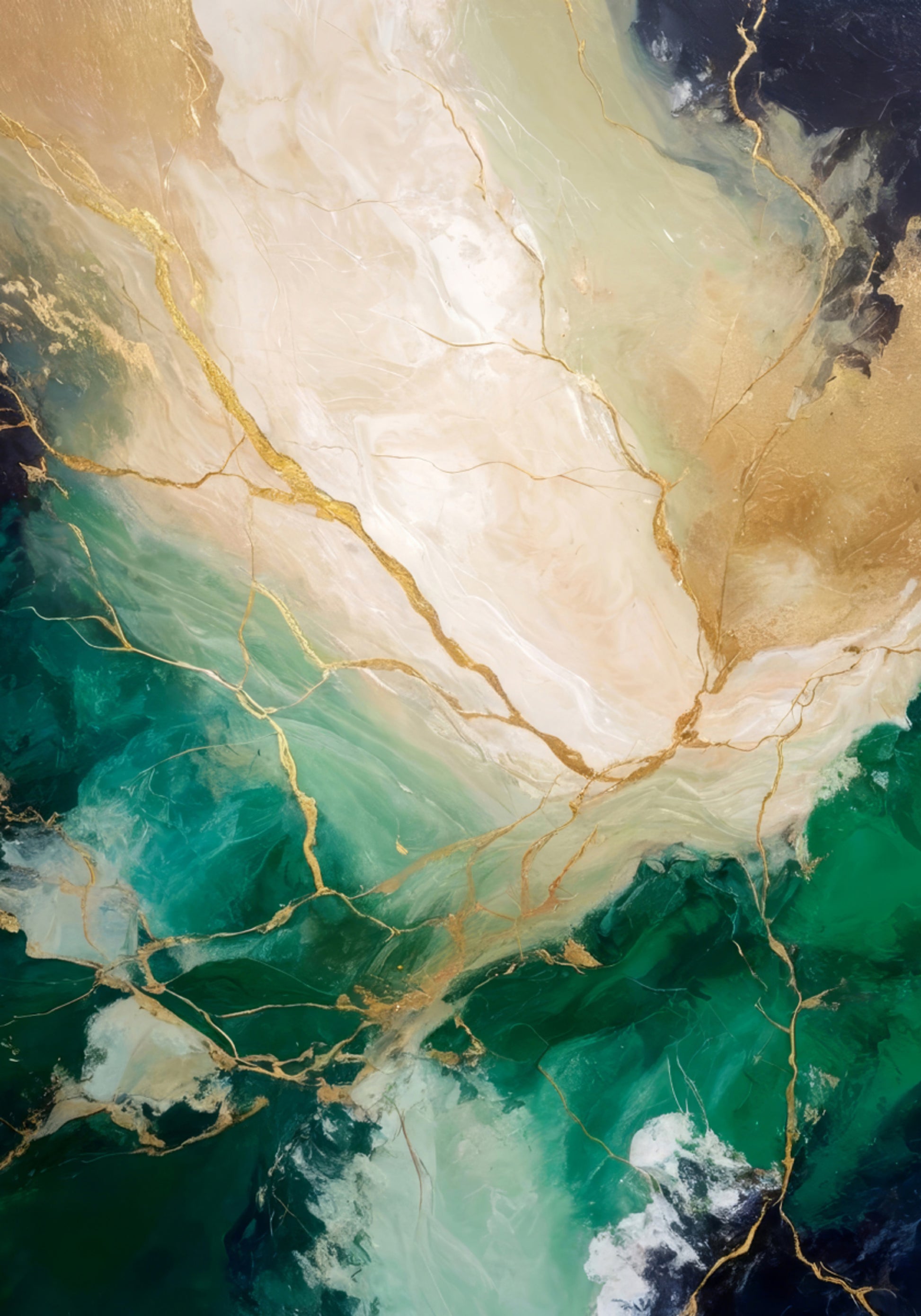 Emerald Gold Marble Flow