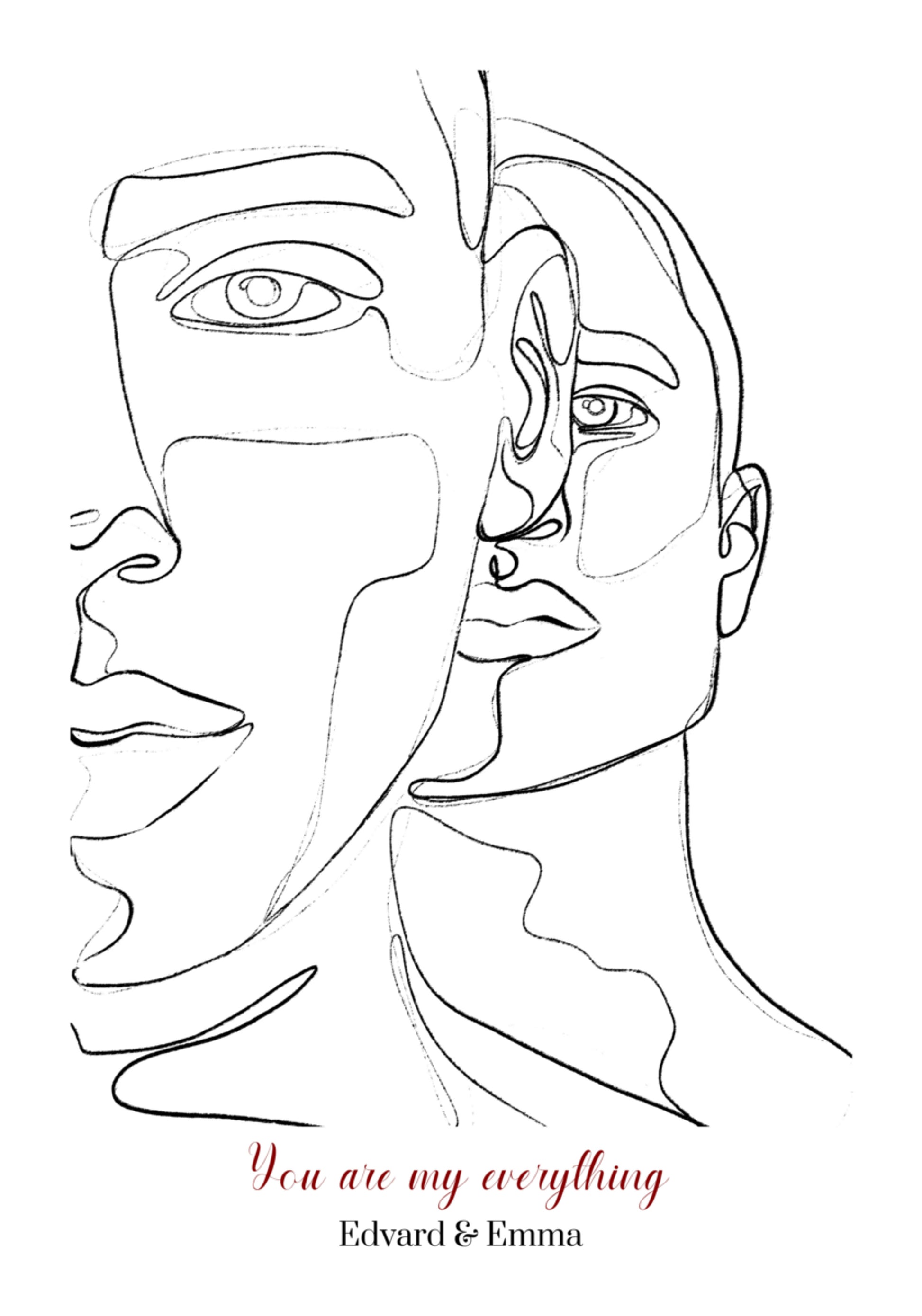 Minimalistisk Parportræt i Linjekunst