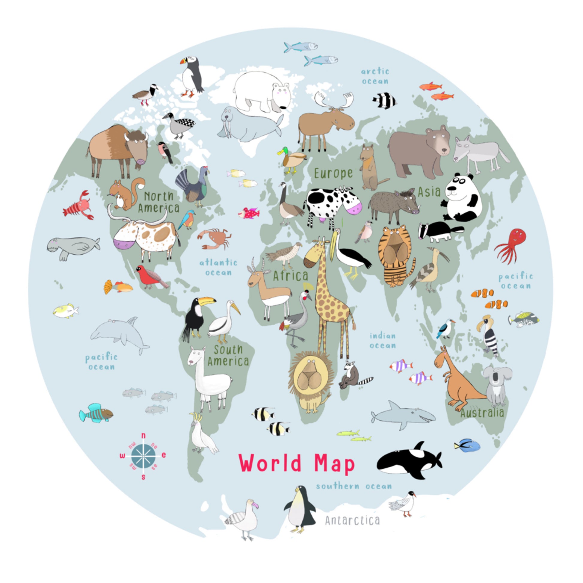 Cute Animal World Map