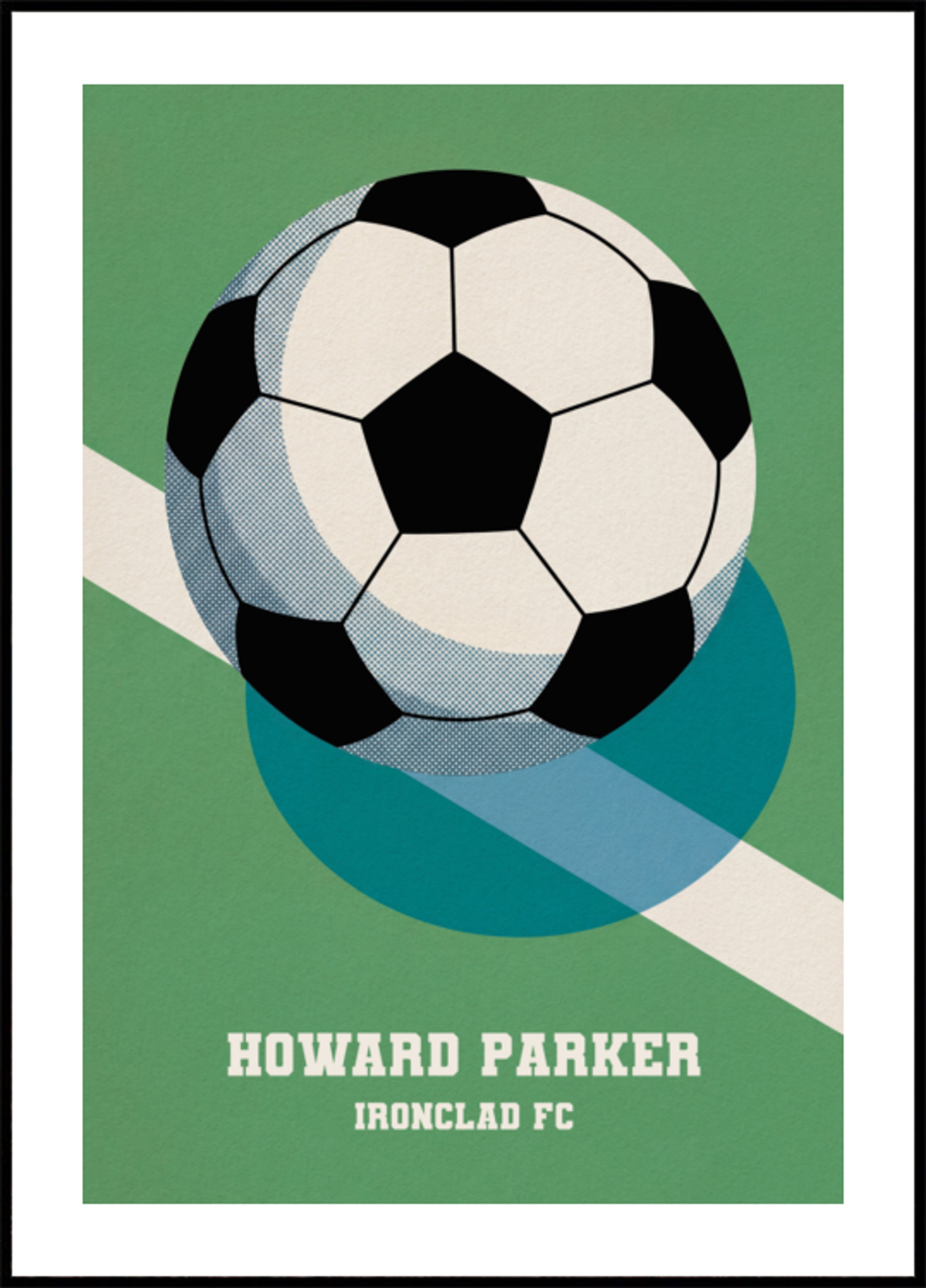 Retro fodboldplakat med sort-hvid bold