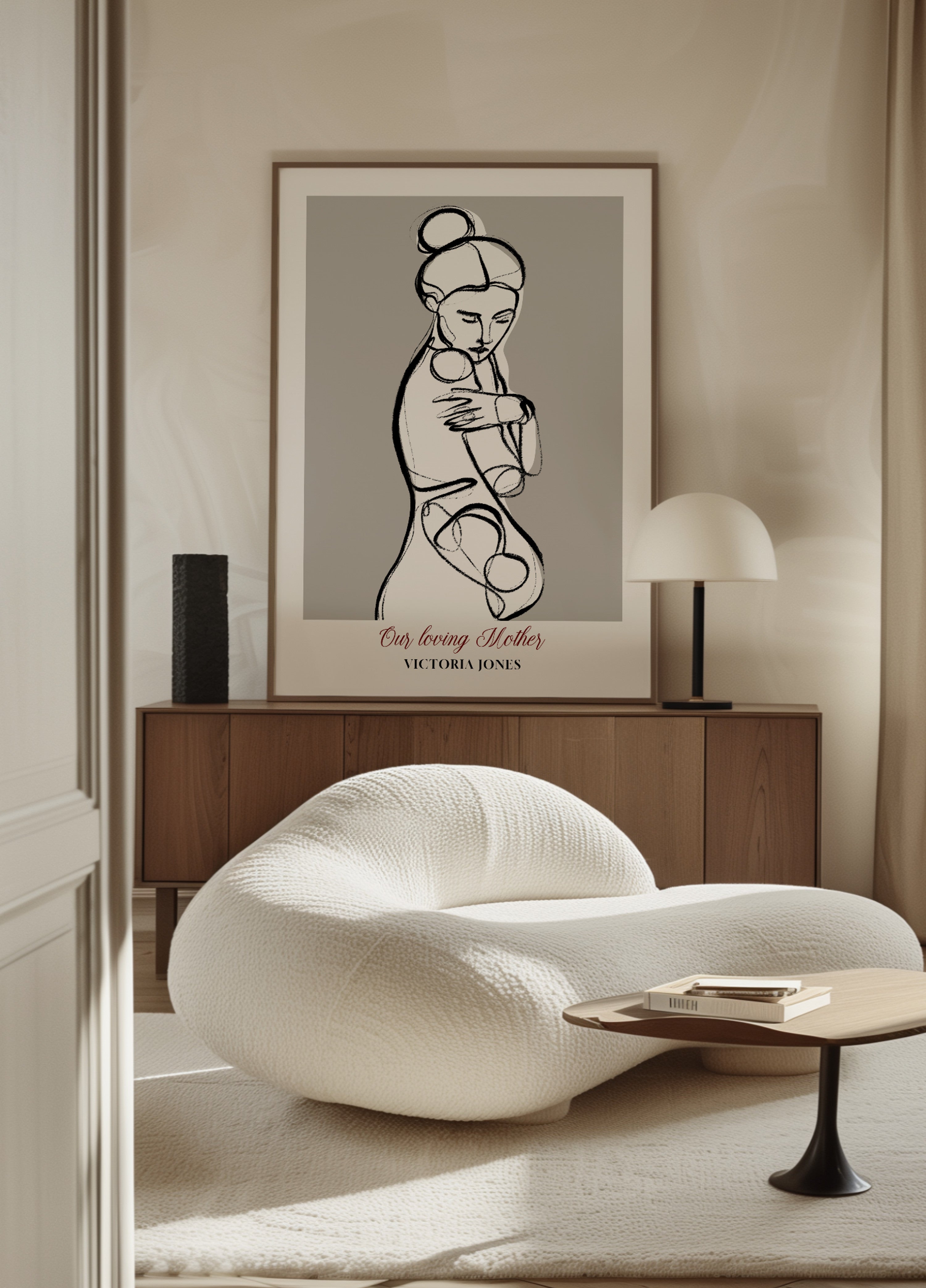 Minimalistisk Linjekunst af Kvinde i Selvkrammer