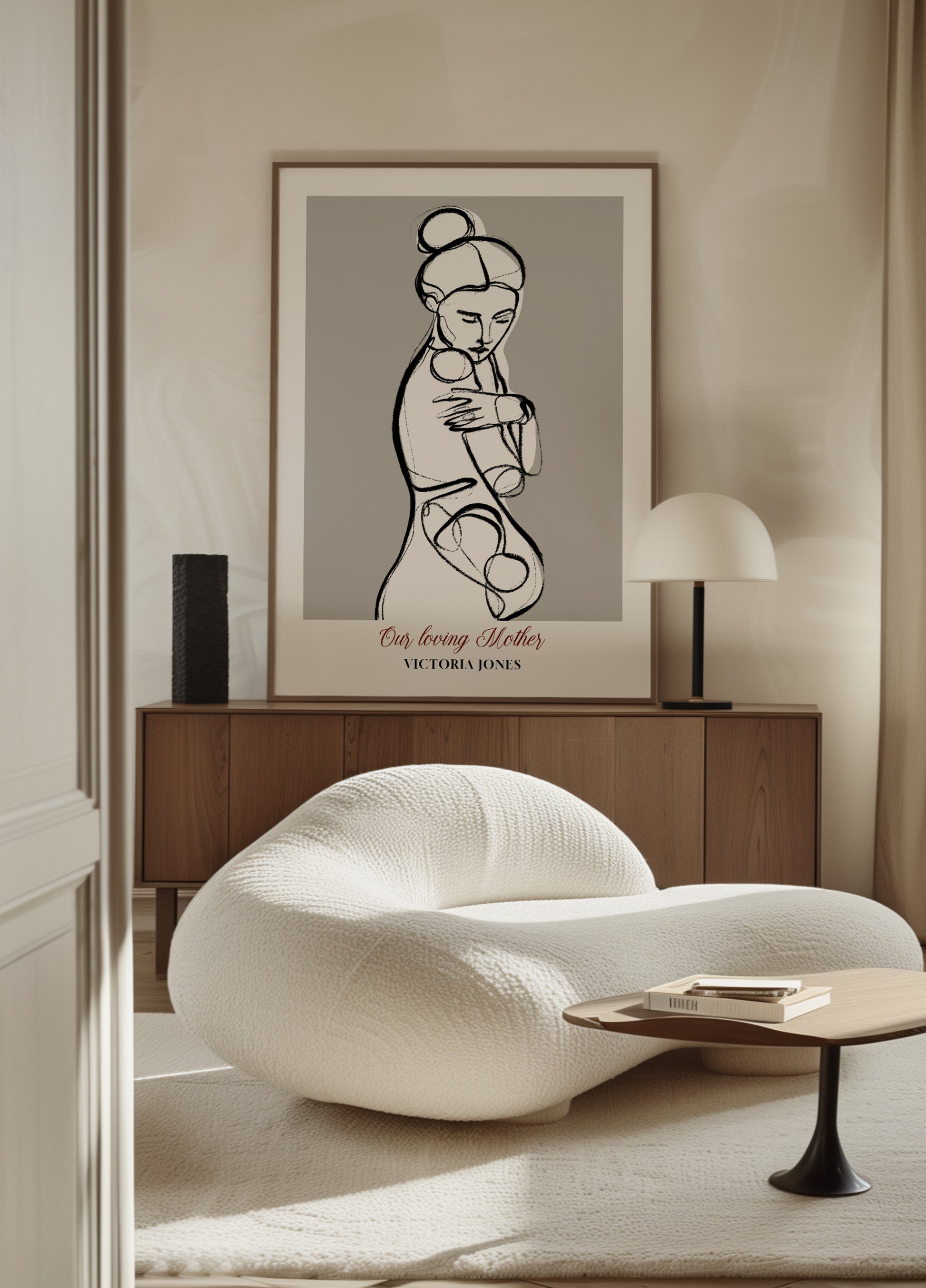 Minimalistisk Linjekunst af Kvinde i Selvkrammer