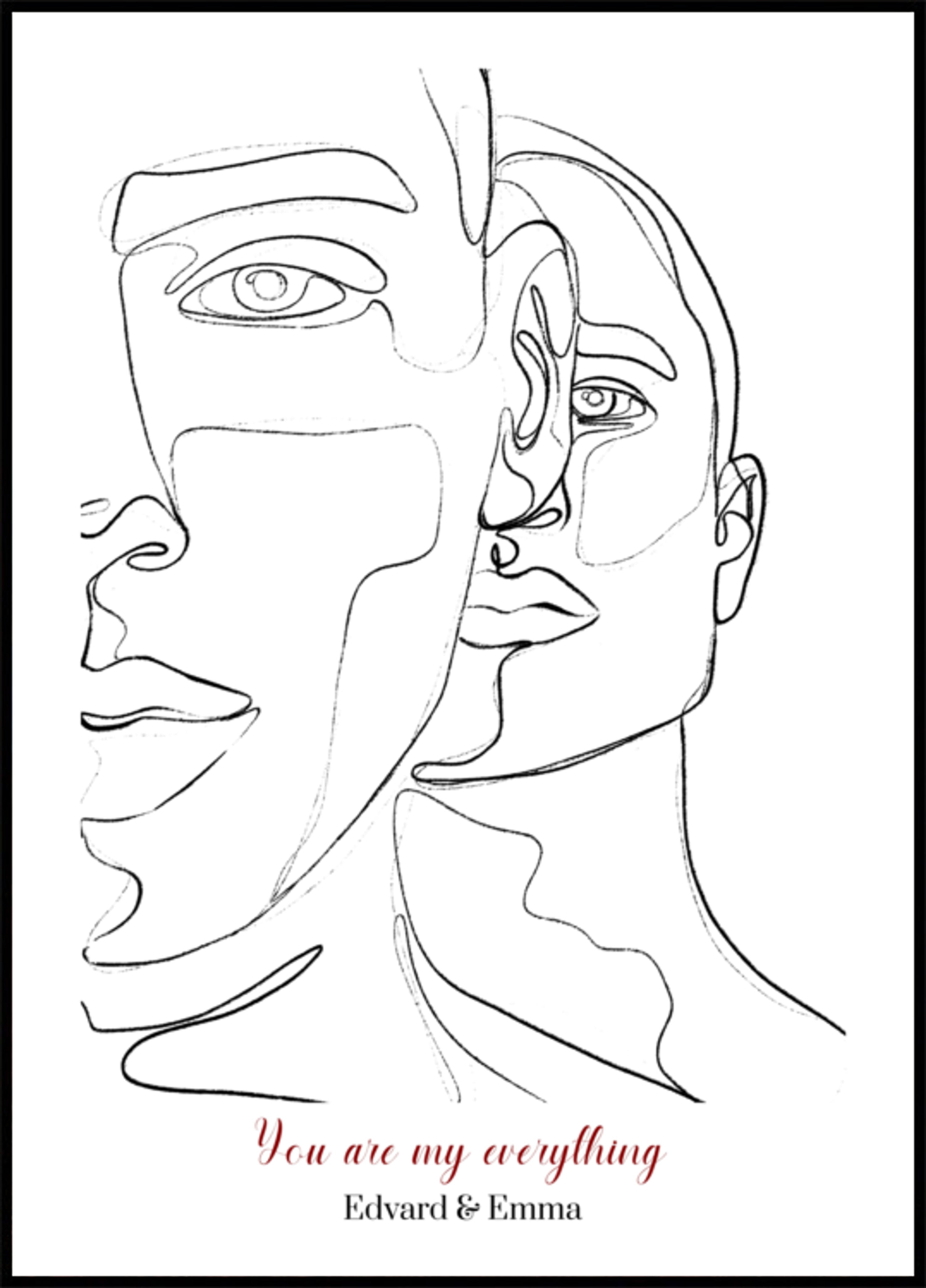 Minimalistisk Parportræt i Linjekunst