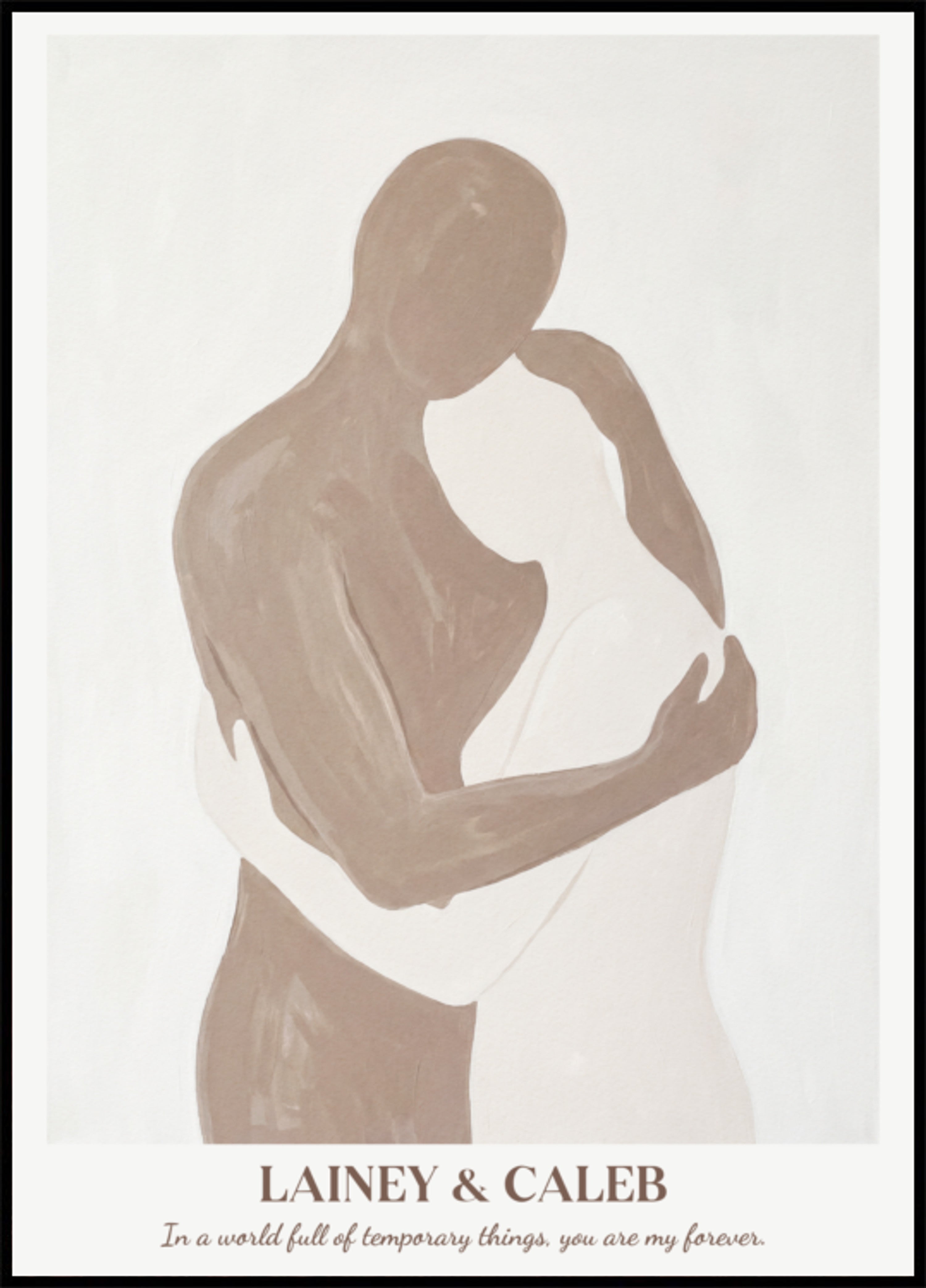 Minimalistisk couplesilhuet af to personer i omfavnelse