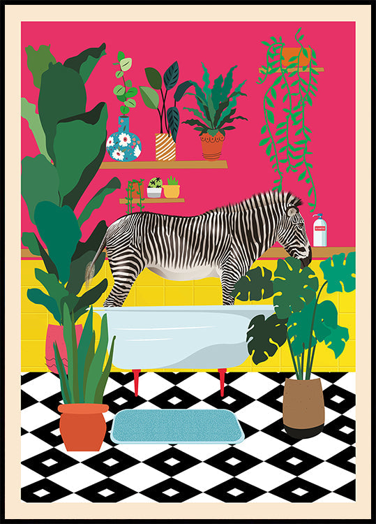 Zebra Bathtime - Posterbox